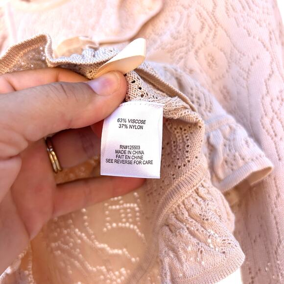 Ronny Kobo Pink Ruffle Pointelle Lace Long Sleeve Small Romantic Top Blouse - Picture 9 of 9